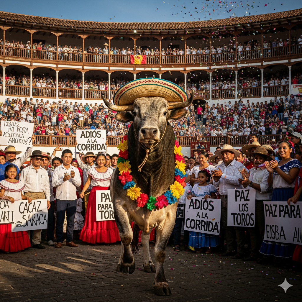 Toro de lidia y mucha gente en corridas